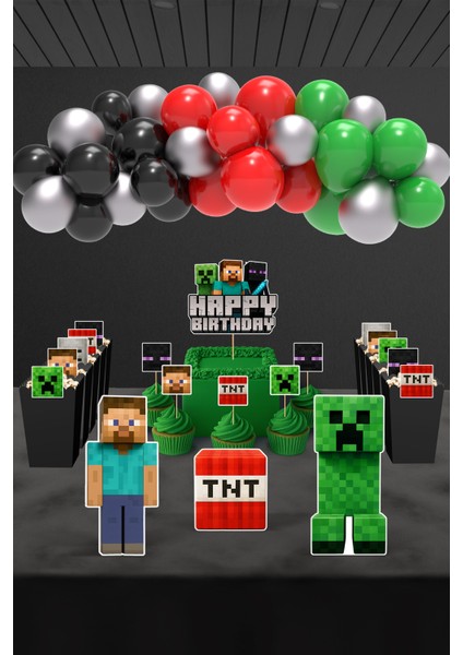 Minecraft Doğum Günü Parti Seti - Creeper Steve Enderman Tnt Doğum Günü Parti Malzemeleri - Midi