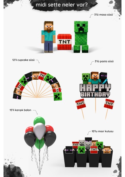 Minecraft Doğum Günü Parti Seti - Creeper Steve Enderman Tnt Doğum Günü Parti Malzemeleri - Midi fiyatları