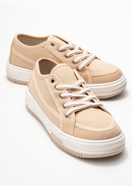 Keten Kadın Spor Ayakkabı Bej Beyaz