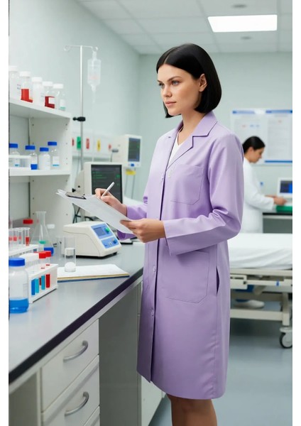 Kadın Uzun Kollu Iş Önlüğü Oekotex Sertifikalı Vanessa Şık Rahat Cepli Model