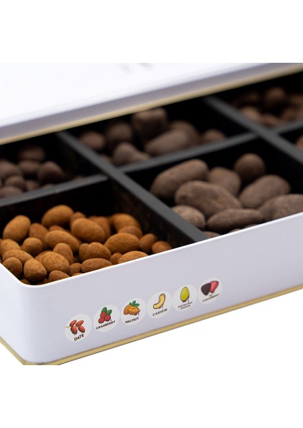Şeker İlavesiz, Glütensiz, Vegan Mix Bitter Çikolata - Mega Metal Kutu, 800 gr modelleri