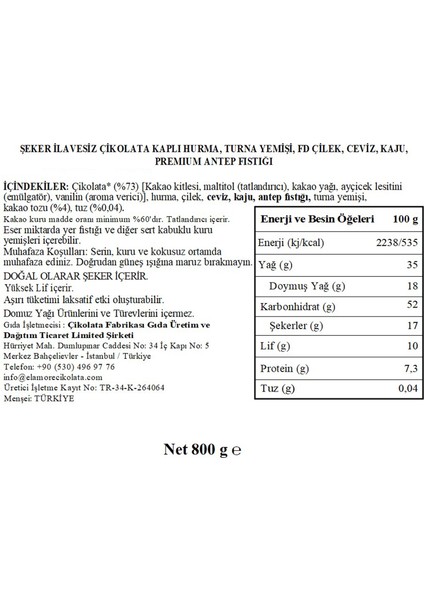 Şeker İlavesiz, Glütensiz, Vegan Mix Bitter Çikolata - Mega Metal Kutu, 800 gr indirimleri