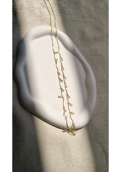 Premium Paslanmaz Çelik 14K Altın Kaplama Taş Detaylı Kolye (90 Cm) modelleri