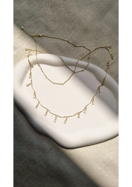 Premium Paslanmaz Çelik 14K Altın Kaplama Taş Detaylı Kolye (90 Cm) fırsatları