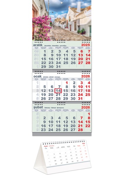 2026 Büyük Boy Gemici Takvimi Yeşil + Sokaklar Piramit Takvimi