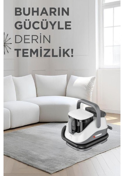 Gri Buharlı Temizlik Makinesi ile Koltuk ve Halı Yıkama, Leke Çıkarma Özelliği