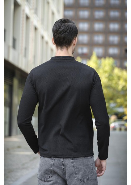 Jakbo Fermuarlı Hakim Yaka Petek Desen Erkek Uzulkol Tshirt Sweat modelleri