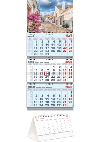 2026 Büyük Boy Gemici Takvimi Mavi + Sokaklar Piramit Takvimi