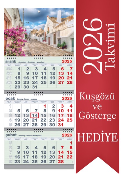 2026 Büyük Boy Gemici Denizci Duvar Takvimi Yeşil 33 x 77,5 cm