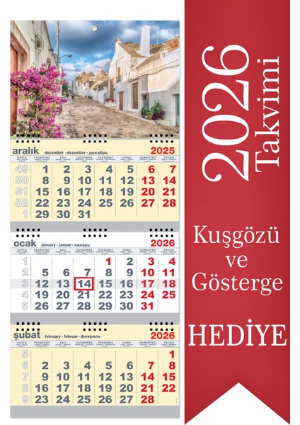 2026 Büyük Boy Gemici Denizci Duvar Takvimi Sarı 33 x 77,5 cm