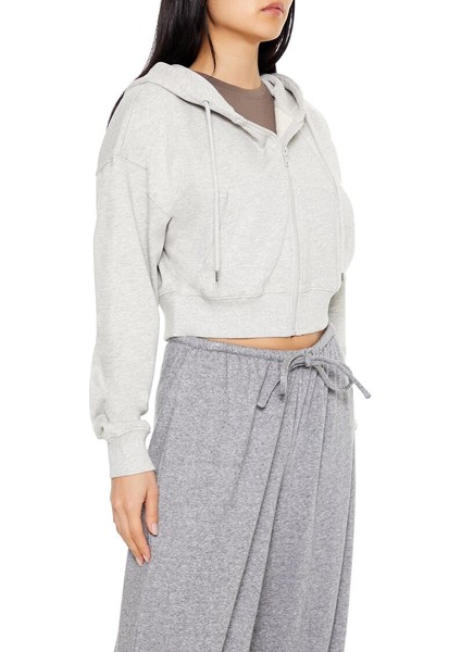 French Terry Crop Kapüşonlu Sweatshirt