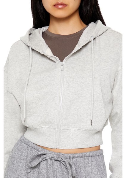 French Terry Crop Kapüşonlu Sweatshirt indirimleri