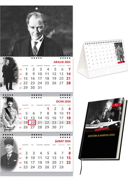 2026 Atatürk Gemici Takvimi + Atatürk Piramit Takvimi + Atatürk Ajandası Set