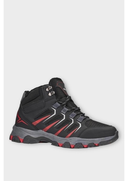 Erkek İçi Yünlü Fermuarlı Su İtici Trekking Outdoor Bot SİYAH-KIRMIZI