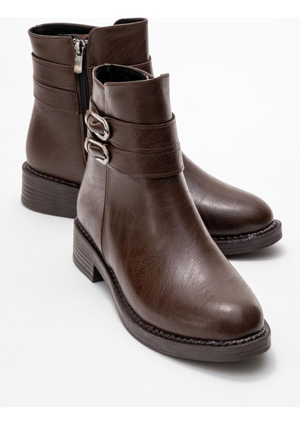 Kadın Kaydırmaz Kemerli Bot Kahve Cilt