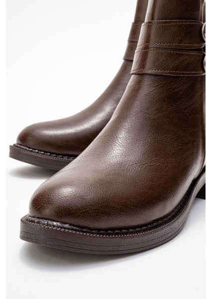 Kadın Kaydırmaz Kemerli Bot Kahve Cilt modelleri