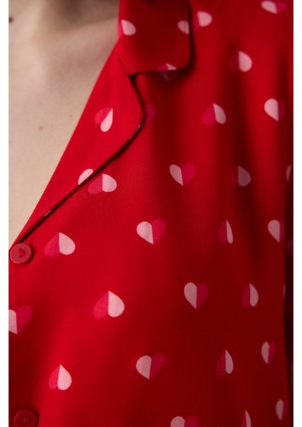 Je T'aime Gömlek Pantolon Kırmızı Pijama Takımı - Penti Loves Paris Koleksiyonu