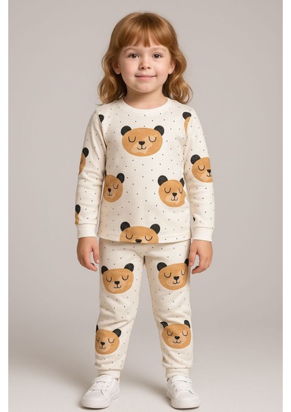 Kız Çocuk Ayıcık Desenli Pamuklu Pijama Takımı