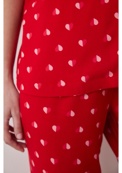 Je T'aime Gömlek Pantolon Kırmızı Pijama Takımı - Penti Loves Paris Koleksiyonu