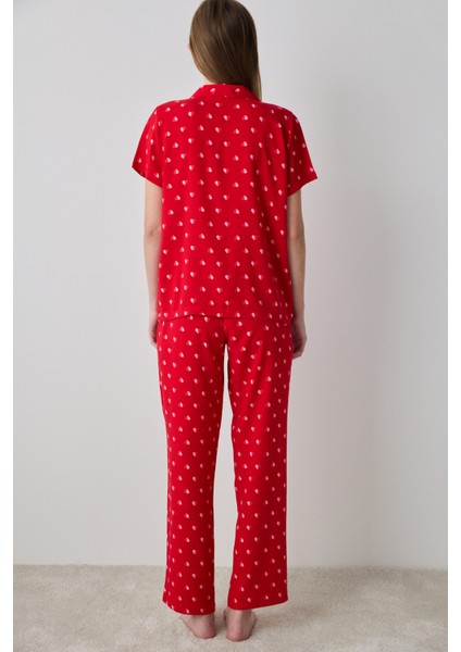 Je T'aime Gömlek Pantolon Kırmızı Pijama Takımı - Penti Loves Paris Koleksiyonu