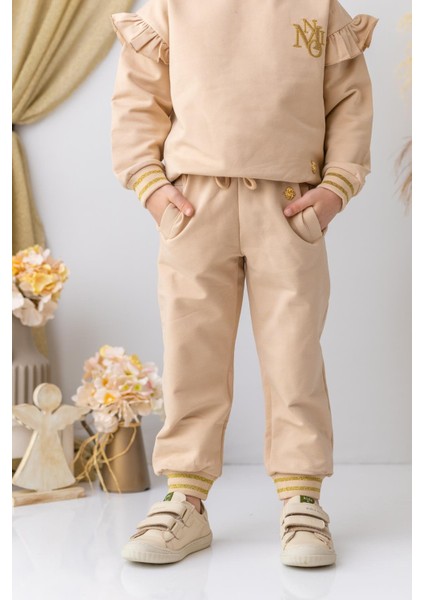 Kız Çocuk Cepli Eşofman Altı - Bej
