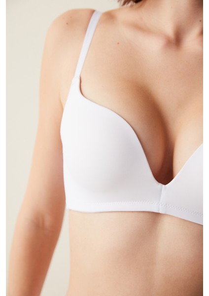 #hiççamaşırı Beyaz Balensiz Decollette Push Up Sütyen