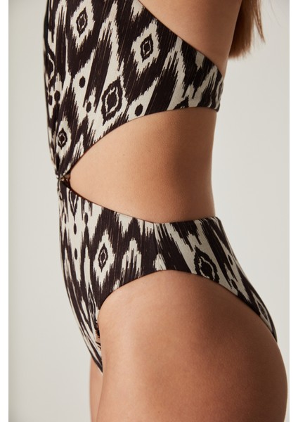 Siyah Beyaz Boyundan Bağlamalı Olivia Monokini Mayokini-Özgür Masur Koleksiyonu