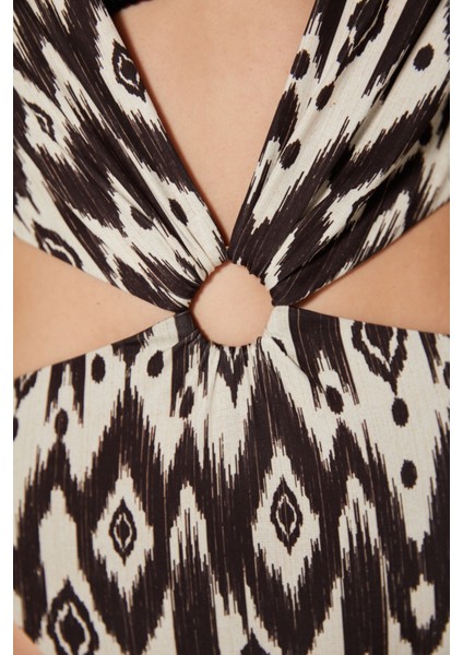 Siyah Beyaz Boyundan Bağlamalı Olivia Monokini Mayokini-Özgür Masur Koleksiyonu