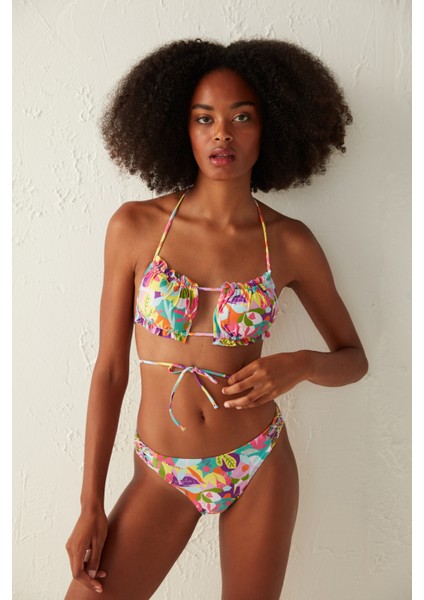 Çok Renkli Laguna Yanları Makrome Detaylı Bikini Altı