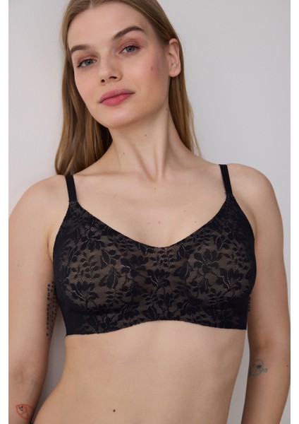 Tattoo Effect Lace Invisible Bonding Siyah Sütyen