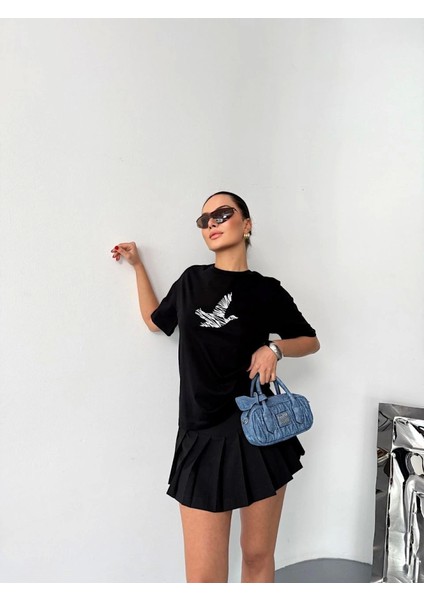 Kısa Kol Baskılı T-Shirt - Siyah fiyatları