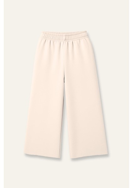 Kız Çocuk Düz Paça Fırçalı Tek Alt - Krem modelleri