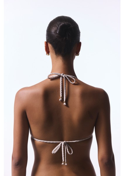 Taş Rengi Boncuklu Alice Üçgen Bikini Üstü