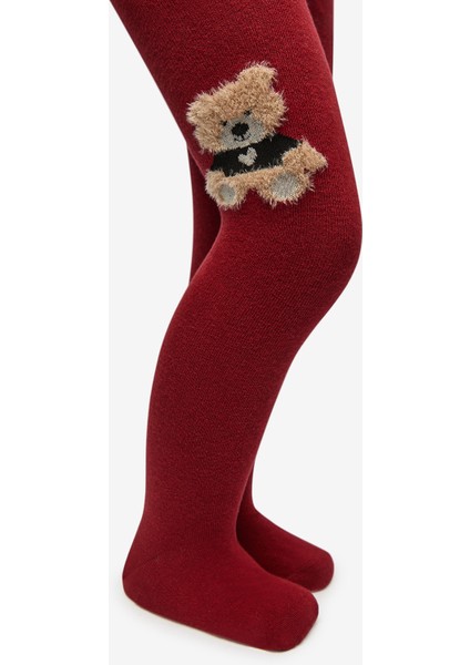 Pretty Teddy Bear Bordo Külotlu Çorap