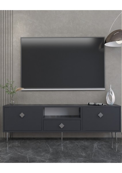 1308DROPCT-1 Tv Sehpası ANTRASİT-GÜMÜŞ KULP