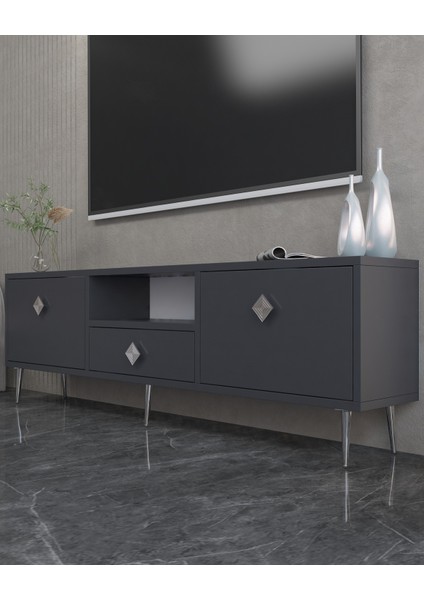 1308DROPCT-1 Tv Sehpası ANTRASİT-GÜMÜŞ KULP fiyatları
