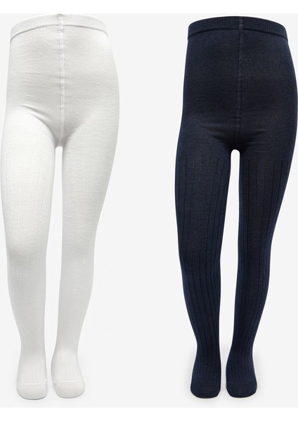 Pretty Rib 2li Beyaz-Lacivert Külotlu Çorap