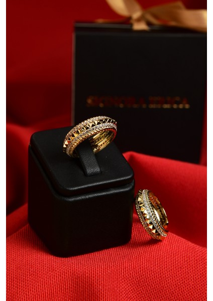 Üzeri Kabartmalı Etrafı Taşlı Ayarlanabilir Çelik Görünümlü Xp Yüzük modelleri