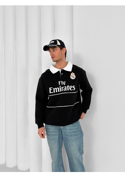 Realmadrid Polo Yaka Siyah/beyaz Taraftar Oversize Trend Sweatshirt fiyatları