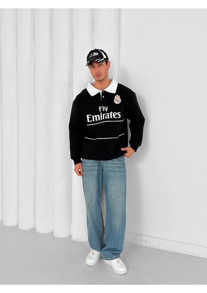 Realmadrid Polo Yaka Siyah/beyaz Taraftar Oversize Trend Sweatshirt fırsatları