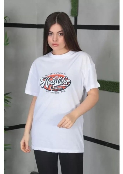 Unisex Baskılı Oversize T-Shirt - Beyaz fırsatları