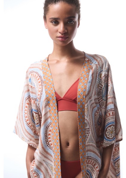 Della Etnik Desen V Yaka Maxi Kimono
