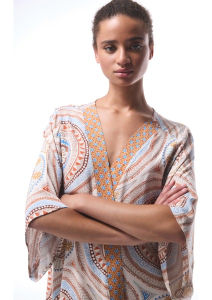Della Etnik Desen V Yaka Maxi Kimono