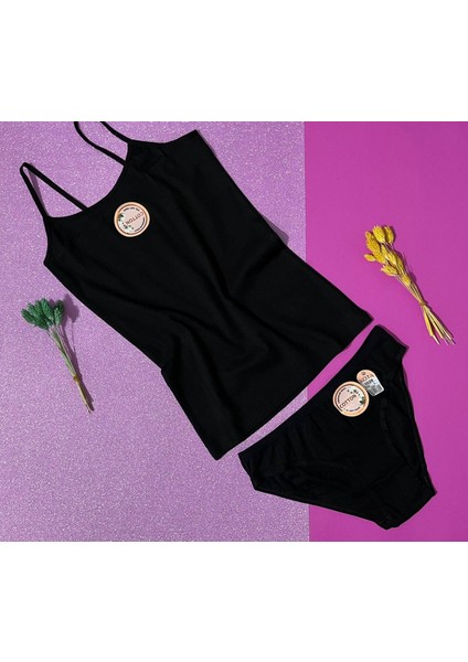 Kadın Külot- Atlet Takım 2'li Set Fitilli Pamuklu Siyah Renk fiyatları
