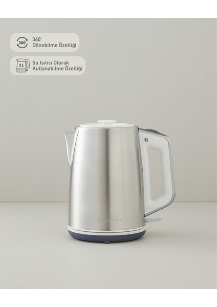 Şık Inox Çay ve Kettle Takımı, Beyaz-Krom, Pratik ve Modern Tasarım modelleri