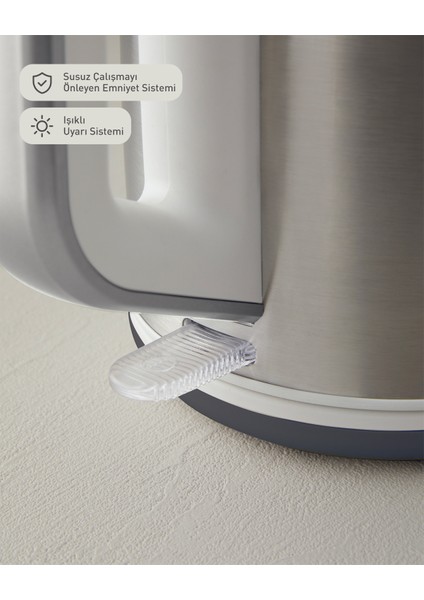 Şık Inox Çay ve Kettle Takımı, Beyaz-Krom, Pratik ve Modern Tasarım indirimleri