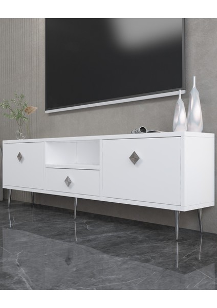 1308DROPCT-1 Tv Sehpası BEYAZ-GÜMÜŞ KULP fiyatları