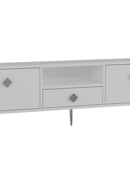 1308DROPCT-1 Tv Sehpası BEYAZ-GÜMÜŞ KULP