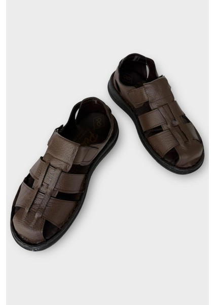 Erkek Içi Dışı Hakiki Deri Ortopetik Yazlık Esnek ve Çok Hafif Günlük Ayakkabı Sandalet Kahverengi modelleri