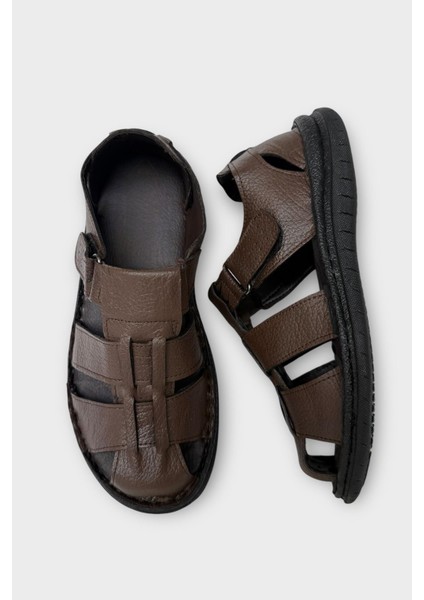 Erkek Içi Dışı Hakiki Deri Ortopetik Yazlık Esnek ve Çok Hafif Günlük Ayakkabı Sandalet Kahverengi indirimleri